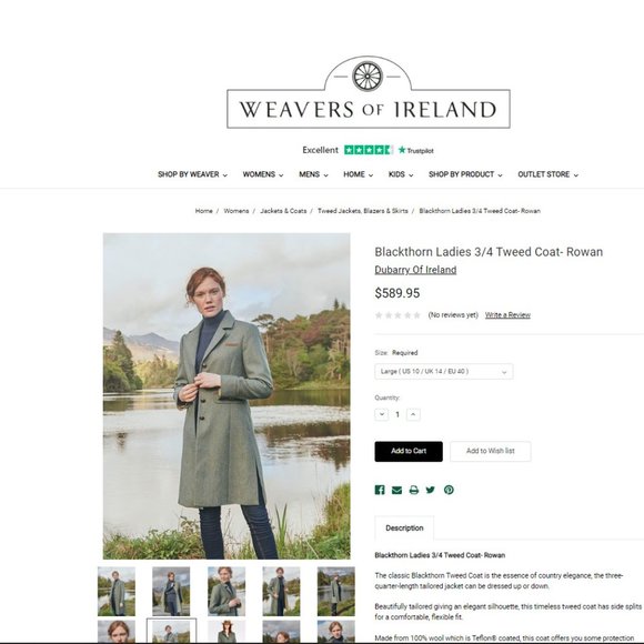 Weavers of Ireland Blackthorn Ladies 3/4 Tweed Coat- Rowan Size L (US 10) - Picture 5 of 11